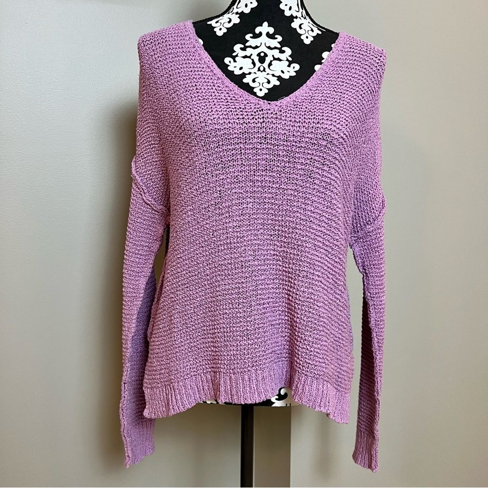 PINK LILY Can You Imagine V-Neck Sweater Long Sleeve Top Lavender Size Small